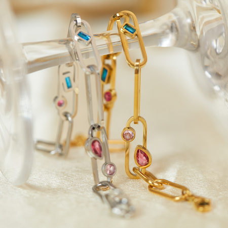 Bratara inox auriu Elegance cu zirconii colorate [10]