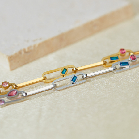 Bratara inox auriu Elegance cu zirconii colorate [8]
