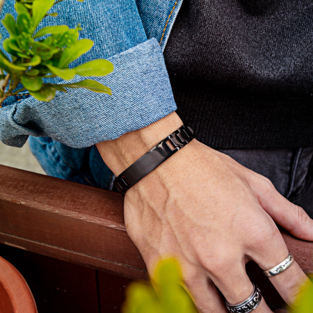 Bratara inox eleganta, neagra si cu placuta [7]