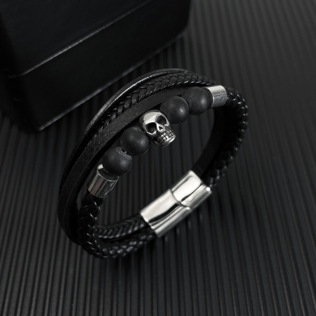 Bratara inox, piele, craniu si bazalt [8]