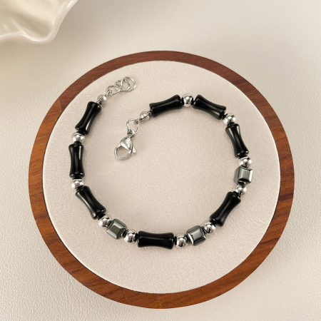 Bratara inox reglabila Bambus Negru cu Onix si Hematite [5]