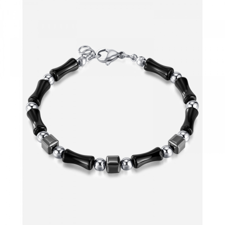 Bratara inox reglabila Bambus Negru cu Onix si Hematite [15]