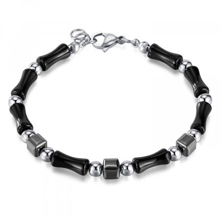 Bratara inox reglabila Bambus Negru cu Onix si Hematite