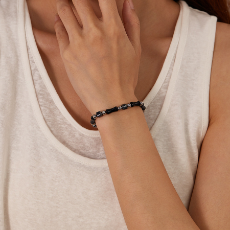 Bratara inox reglabila Bambus Negru cu Onix si Hematite [3]