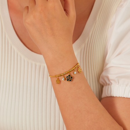 Bratara inox reglabila cu Camelii si Zirconii [10]