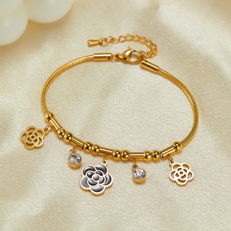 Bratara inox reglabila cu Camelii si Zirconii [5]