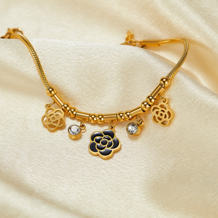 Bratara inox reglabila cu Camelii si Zirconii [6]