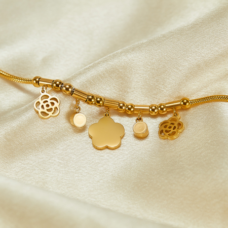 Bratara inox reglabila cu Camelii si Zirconii [4]