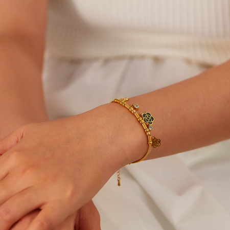 Bratara inox reglabila cu Camelii si Zirconii [13]