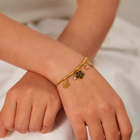 Bratara inox reglabila cu Camelii si Zirconii [9]