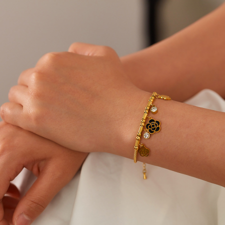 Bratara inox reglabila cu Camelii si Zirconii [1]