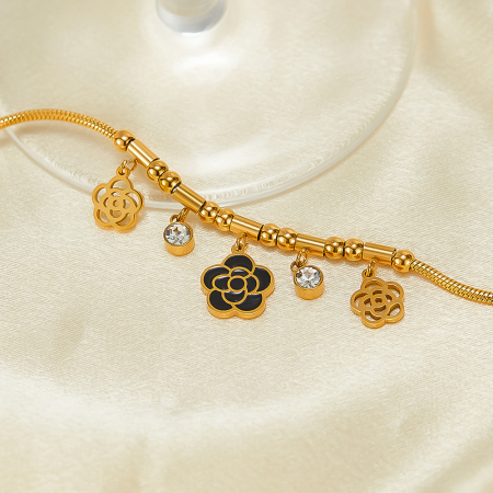 Bratara inox reglabila cu Camelii si Zirconii [12]