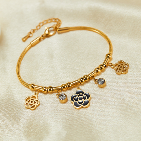 Bratara inox reglabila cu Camelii si Zirconii [7]