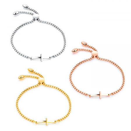 Bratara inox reglabila cu cruce aurie [8]