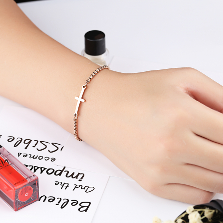 Bratara inox reglabila cu cruce aurie [9]