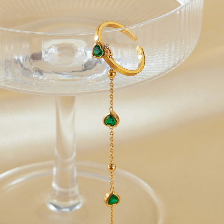 Bratara inox reglabila cu inel si inimioare de zirconii verzi [2]