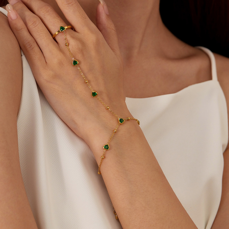 Bratara inox reglabila cu inel si inimioare de zirconii verzi [3]