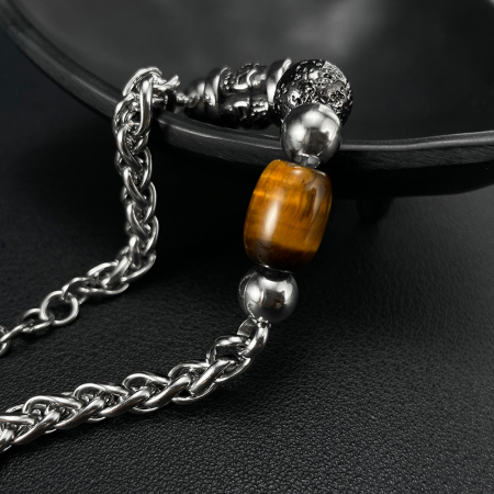 Bratara inox reglabila cu ochi de tigru si cranii [2]