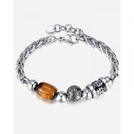 Bratara inox reglabila cu ochi de tigru si cranii [14]