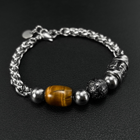 Bratara inox reglabila cu ochi de tigru si cranii [10]