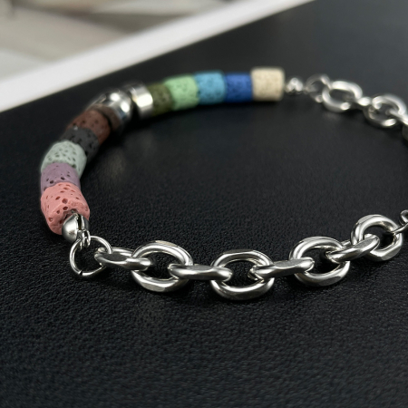 Bratara inox reglabila Curcubeu din roci vulcanice [4]