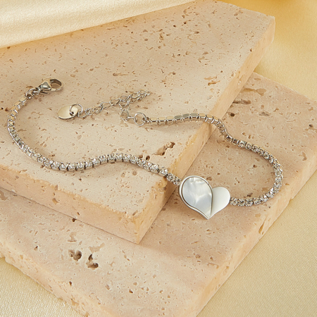 Bratara tennis inox reglabila cu inima de abalone [2]