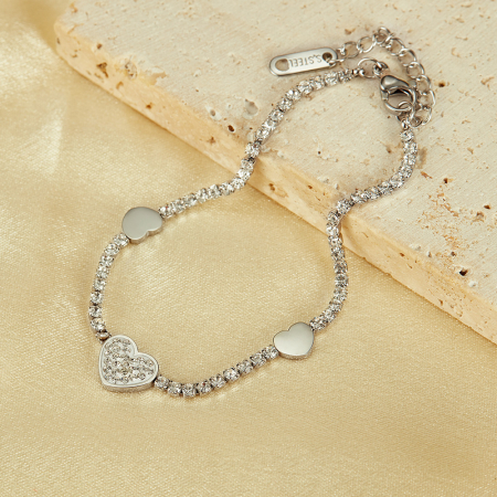 Bratara tennis inox reglabila cu inimioare si zirconii [4]