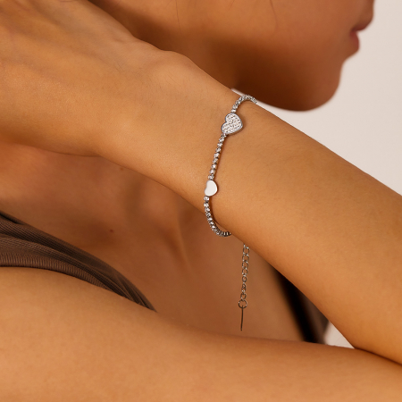 Bratara tennis inox reglabila cu inimioare si zirconii [1]