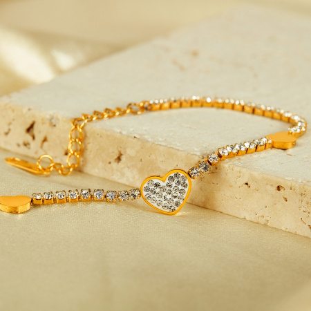 Bratara tennis inox reglabila cu inimioare si zirconii [2]