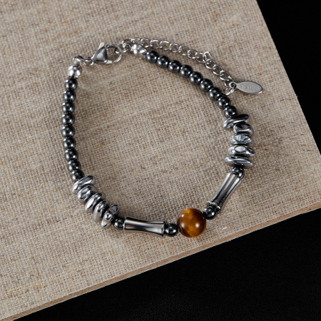 Bratara inox reglabila Unisex cu Ochi de Tigru si Hematite [9]