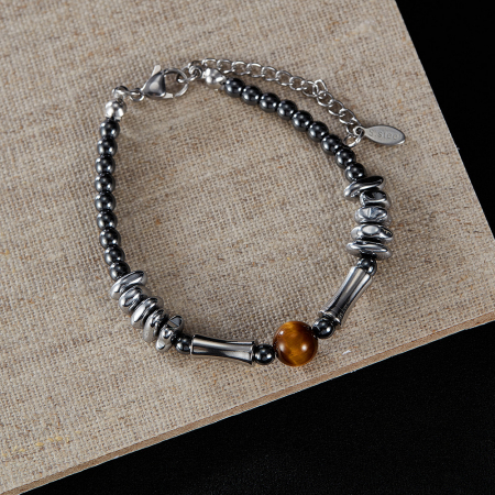 Bratara inox reglabila Unisex cu Ochi de Tigru si Hematite [7]