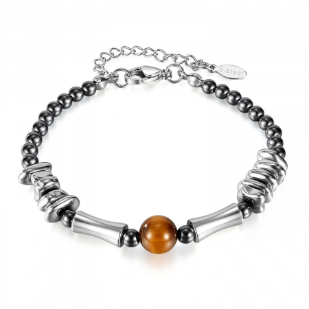 Bratara inox reglabila Unisex cu Ochi de Tigru si Hematite