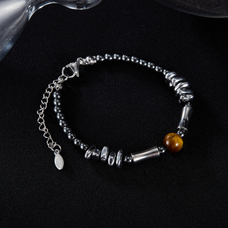 Bratara inox reglabila Unisex cu Ochi de Tigru si Hematite [10]