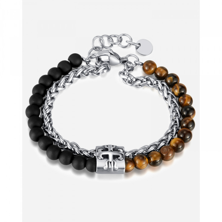 Bratara inox reglabila Unisex cu Ochi de Tigru si Roca Vulcanica [14]