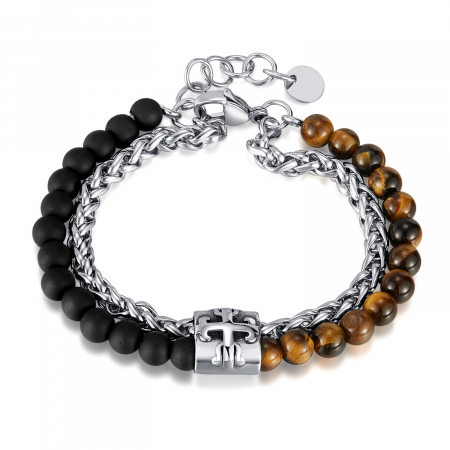 Bratara inox reglabila Unisex cu Ochi de Tigru si Roca Vulcanica