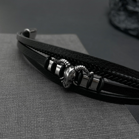 Bratara inox si piele cu Berbec [3]