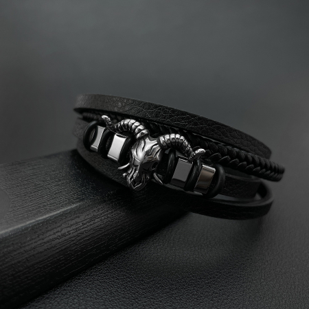 Bratara inox si piele cu Berbec [13]