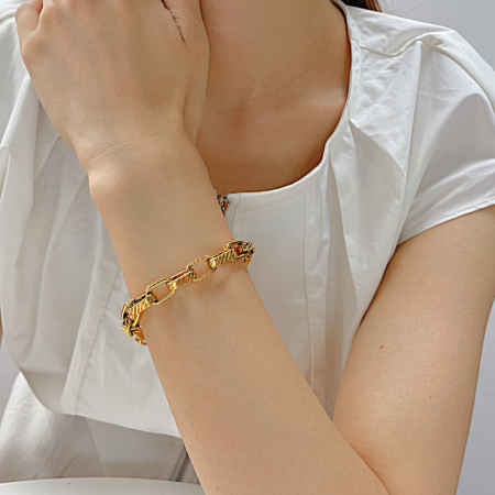 Bratara inox Unisex cu zale geometrice placata cu aur de 18 k – Stil modern si eleganta metalica [7]