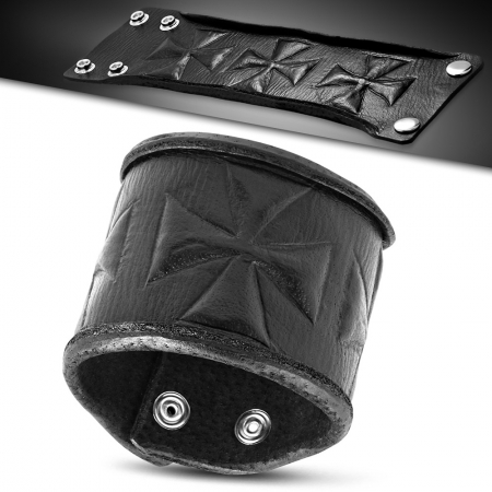 Bratara lata din piele naturala neagra cu trei cruci BSL0460 [0]