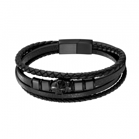 Bratara neagra din piele naturala cu craniu inox negru [1]