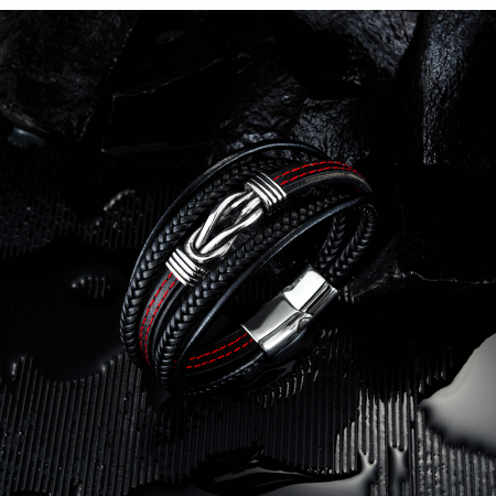 Bratara nod marinaresc din inox si piele neagra [11]