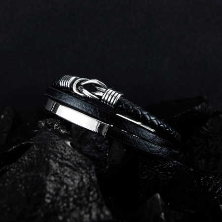 Bratara nod marinaresc din inox si piele neagra [7]