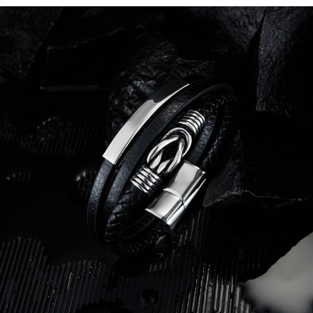 Bratara nod marinaresc din inox si piele neagra [11]