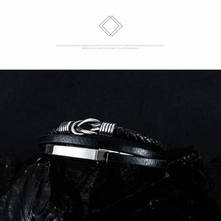 Bratara nod marinaresc din inox si piele neagra [14]