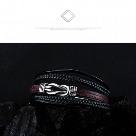 Bratara nod marinaresc din inox si piele neagra [9]