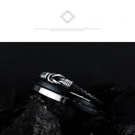Bratara nod marinaresc din inox si piele neagra [16]