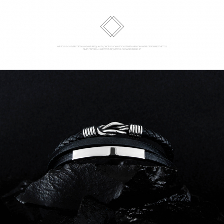 Bratara nod marinaresc din inox si piele neagra [15]