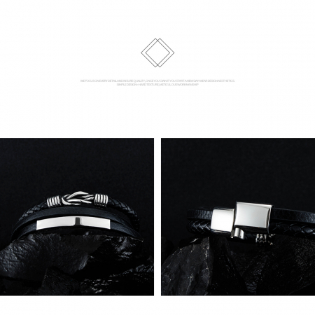 Bratara nod marinaresc din inox si piele neagra [9]