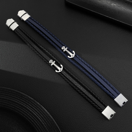 Bratara piele bleumarin cu ancora din inox – Simbol al stabilitatii si increderii [7]