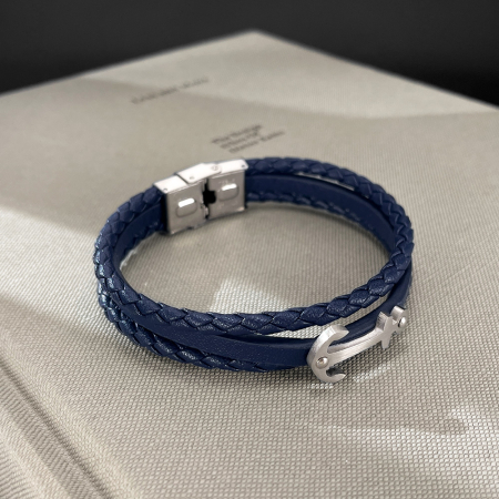 Bratara piele bleumarin cu ancora din inox – Simbol al stabilitatii si increderii [9]